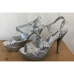 Unlisted Silver Sparkle Strappy Stiletto Stripper High Heels Pumps Shoes 5.5 35
